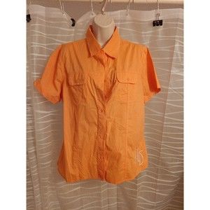Women's Harley Davidson White Script Orange button shirt, XL